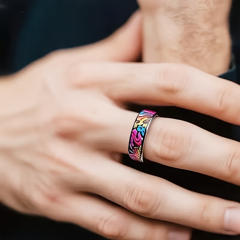 Women's 8mm Colorful Graffiti Inspired Stainless Steel Ring